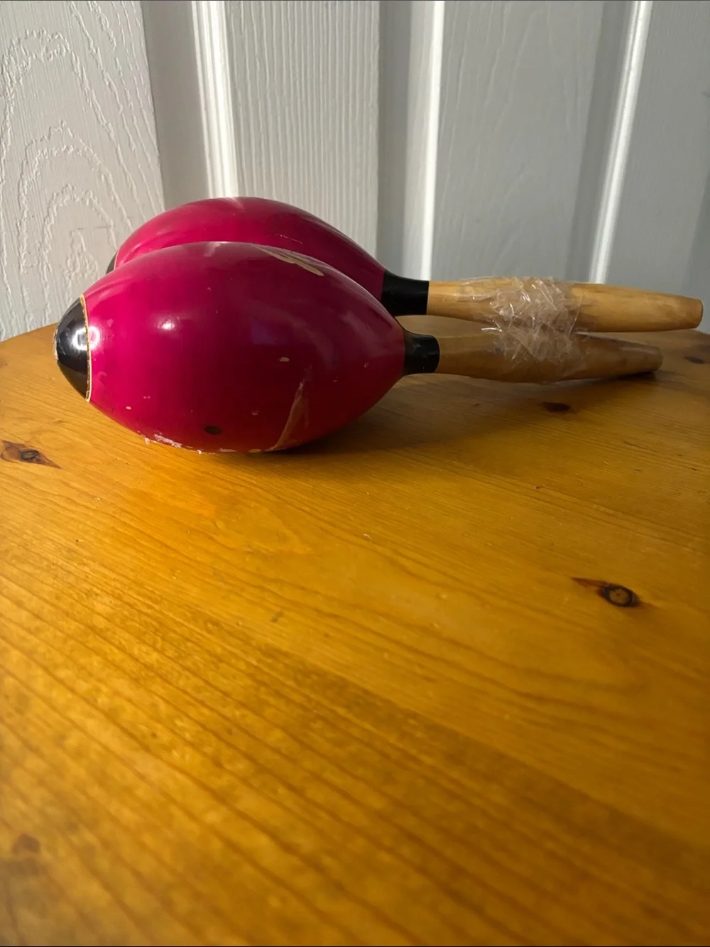 Pair of Magenta Wooden Maracas with Gold Accents